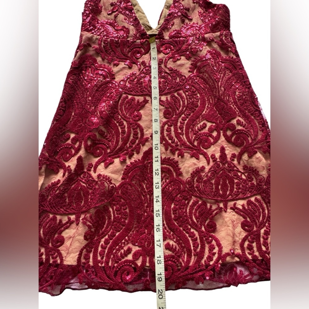 Free People Night Shimmer Mini Raspberry Red V Neck Sequined Dress Size 2 - Picture 13 of 13